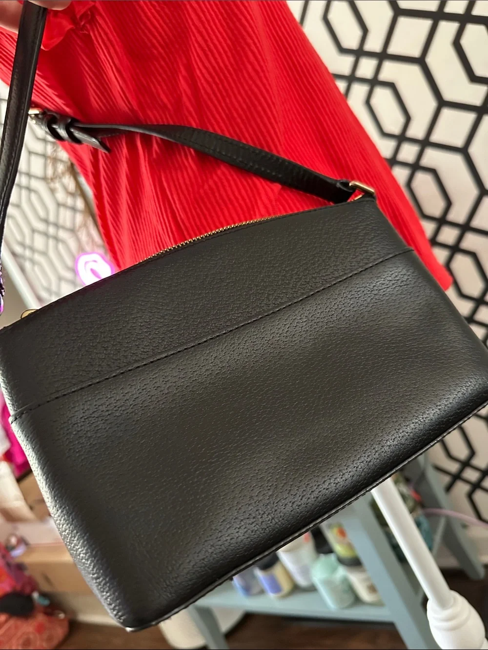 kate spade Black Leather Crossbody with Gold Plaque